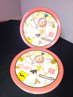 Camp Casual Melamine Retro/camping Plates 4-new 9in Bears Coffe Highway Campers 