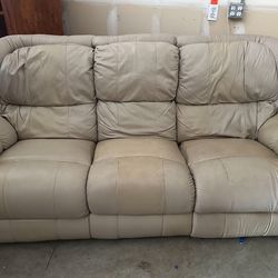 Cream Leather Recliner Couch