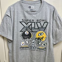 Super Bowl XLV Pittsburgh Steelers vs Green Bay Packers T Shirt Size Large