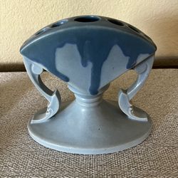 Antique Roseville Art Pottery Carnelian Blue Flower Frog 1927