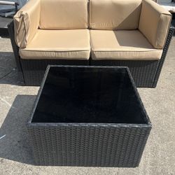 New 3 Piece Patio Furniture Set PE Wicker Sectional Sofa Set Rattan Outdoor Conversation Set with Padded Cushions for Balcony, Backyard, Garden. 55”L 