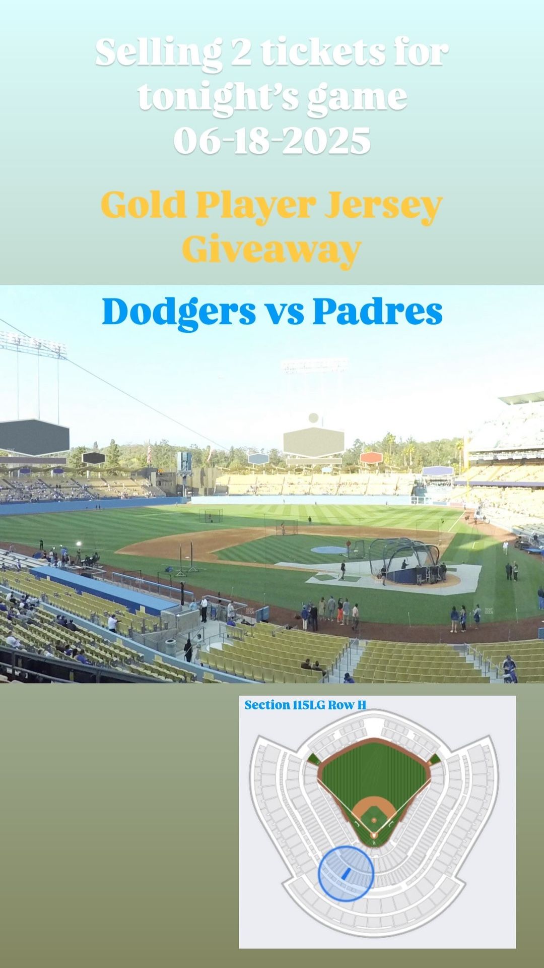 Dodger Tickets - 06/18/2025 GOLD JERSEY GIVEAWAY NIGHT