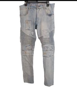 Reason Light Wash Distressed Moto Jeans