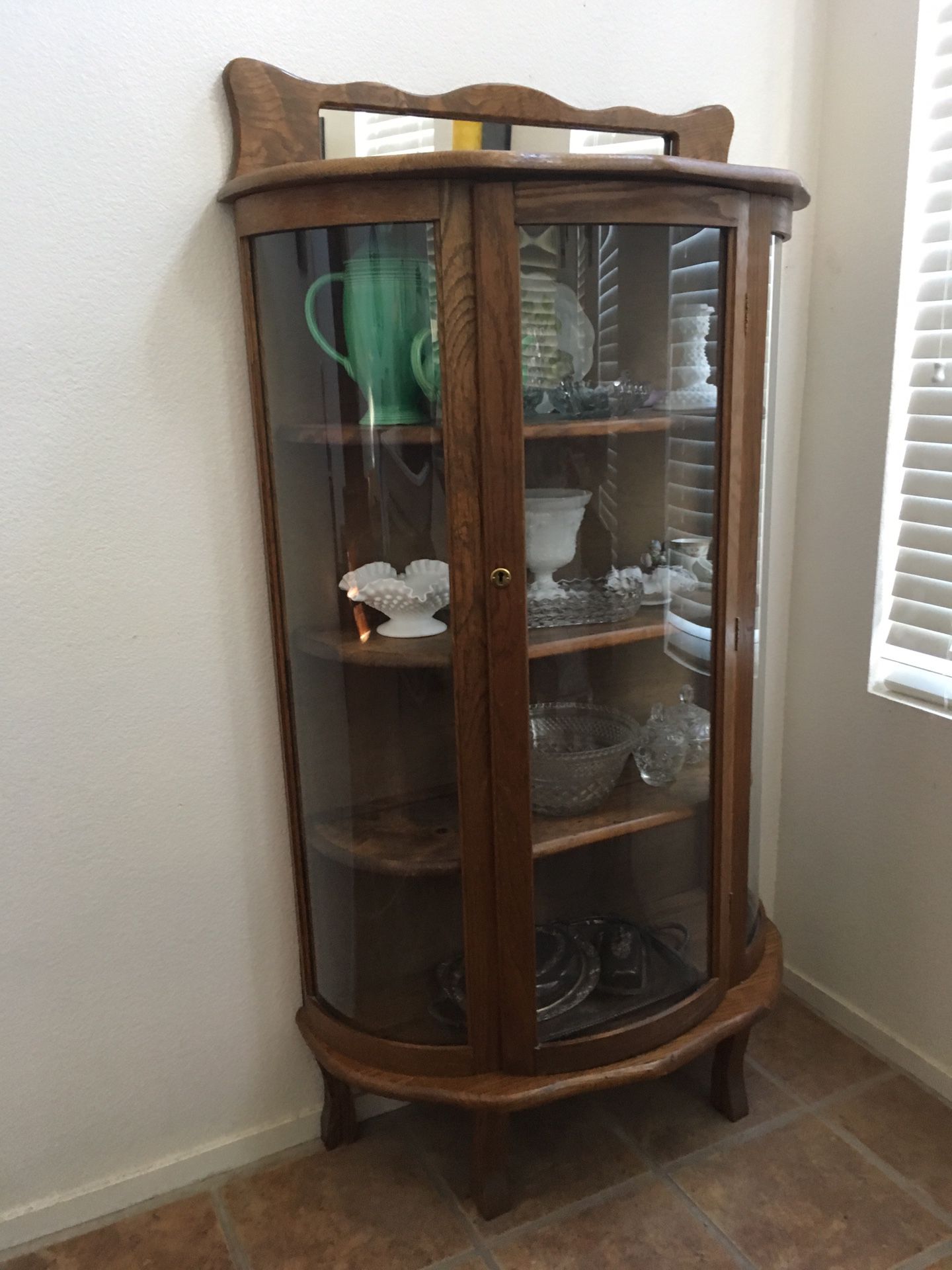 Antique Curio Cabinet-Curved Glass
