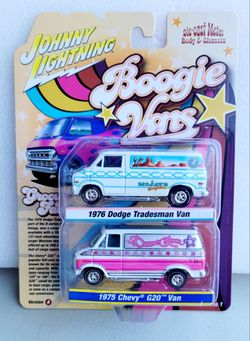 Chase: White Lightning. Johnny Lightning Boogie Vans 2-Pack: 1976 Dodge Tradesman & 1975 Chevy G20
