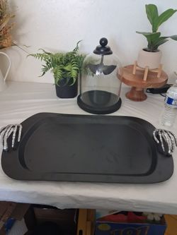 Black Serving Tray with Skeleton Hand Handles