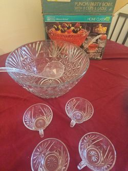 Glass punch bowl with 12 glass cups