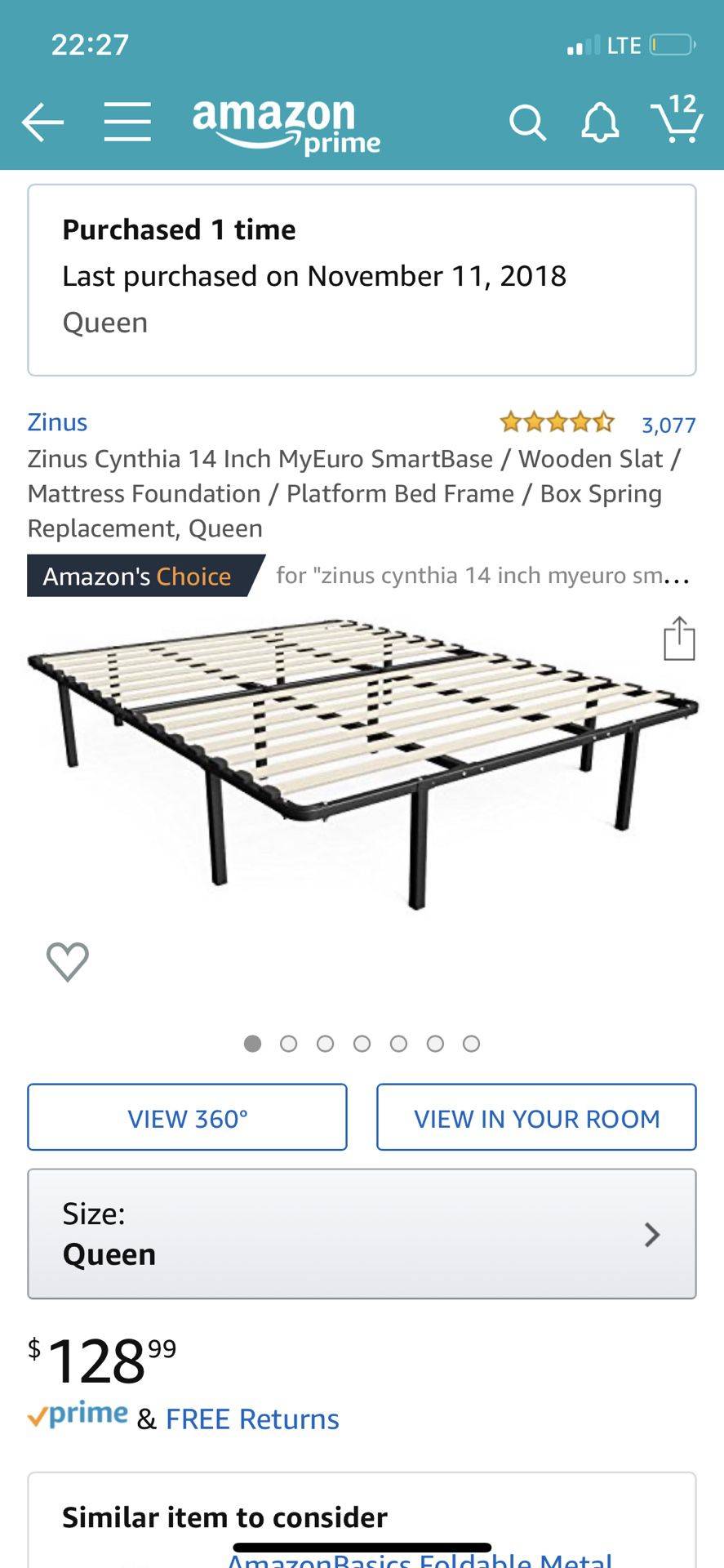 Queen bed frame (like new)
