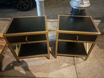 Set of Two Black and Gold Nightstands