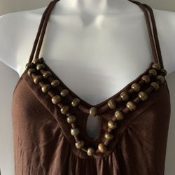 Guess Brown Sundress with Wooden Beads In V shape Neckline