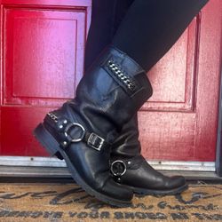 Frye Leather Chain Moto Boots 