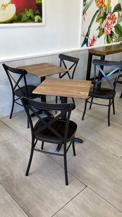 2 Industrial Café Tables with 4 Metal Chairs – Great Condition