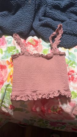 Pink Smocked Ruffle Crop Tank Top