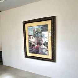 European Garden Fountain Painting-framed Under Glass 