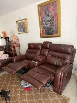 Leather love seat recliners brown