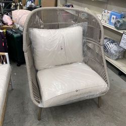 Better Homes & Gardens Tarren Beige Wicker Outdoor High-Back Accent Chair with Cushions