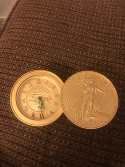 Vintage Bulova Walking Liberty Gold Coin Clock Twist Open Cover