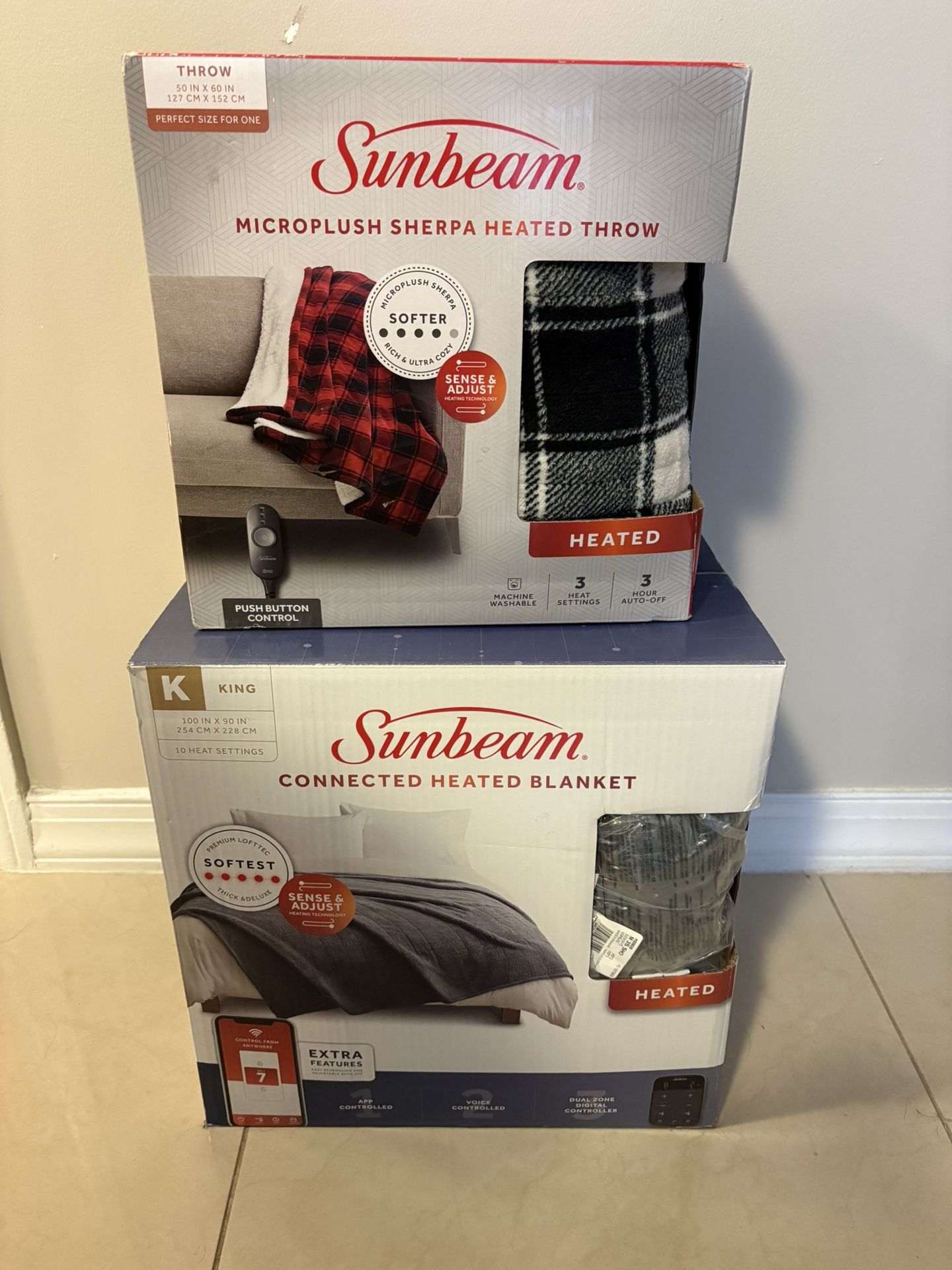 Brand New In Box Sunbeam 1 King + 1 Throw Electric Heated Blanket. Desk Chair Table End Dresser Mirror Nike Decor Toys Weights. Possible Delivery!!