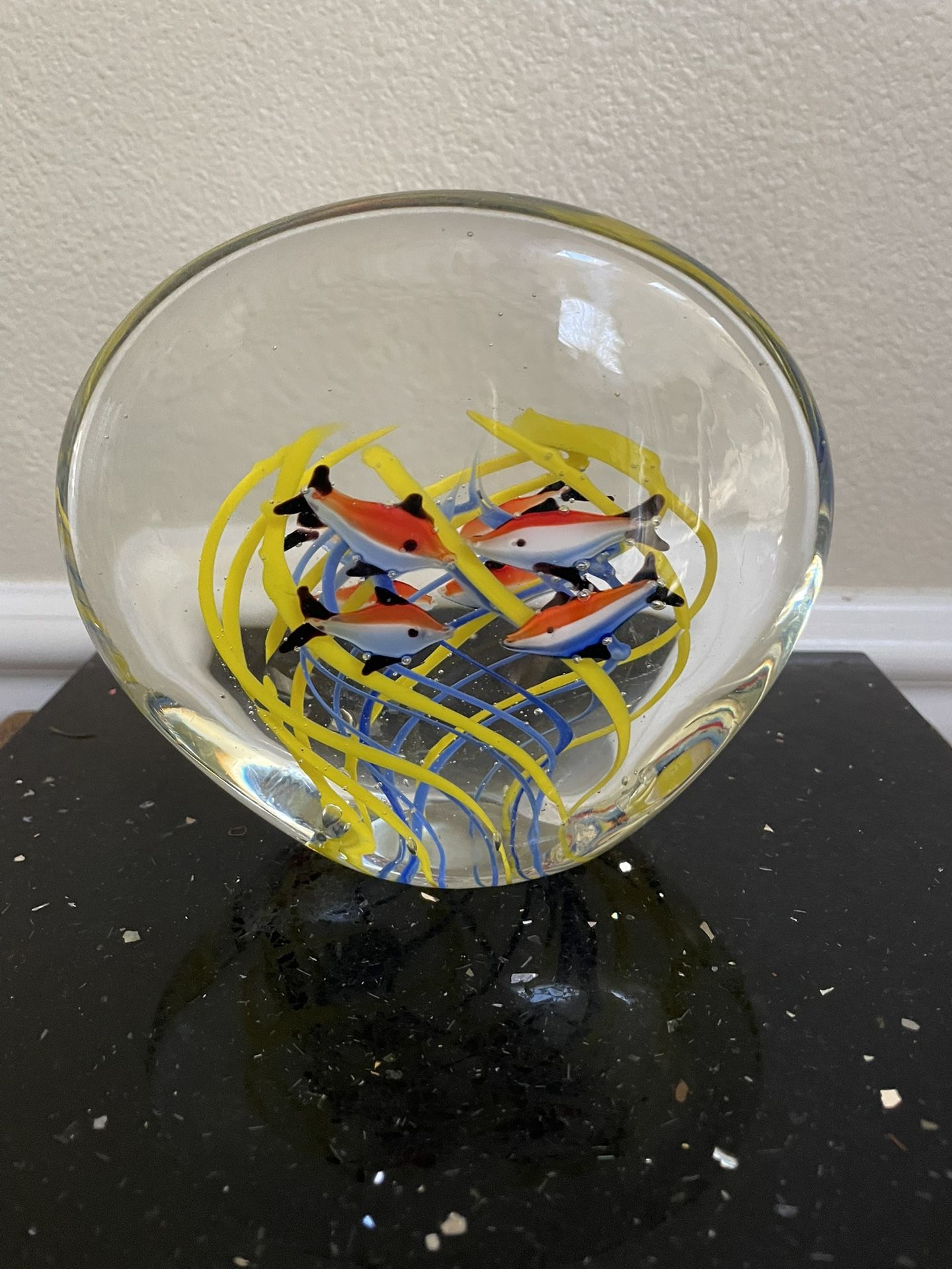 Murano Art Glass Large Vintage Aquarium Paperweight 6”x6”