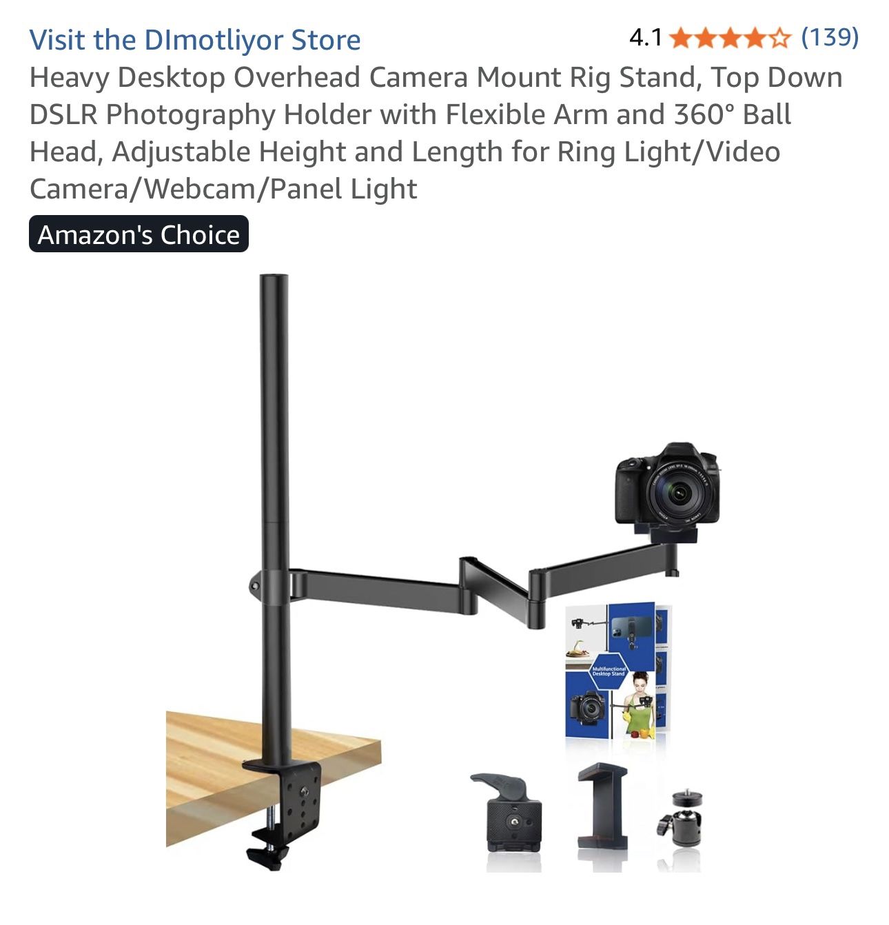 Desktop overhead camera mount