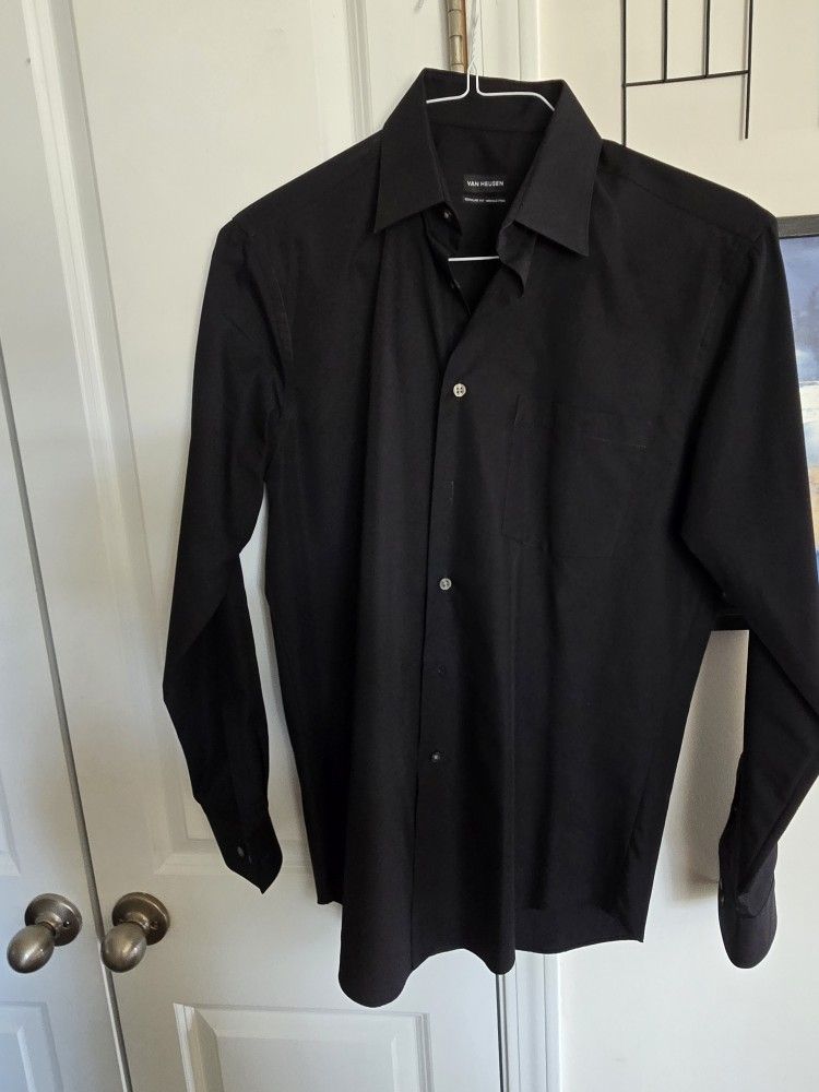 Men Van Heussen Black Slim Fit Wrinkle Free Size 14.5 Neck 33-33 Sleeves New