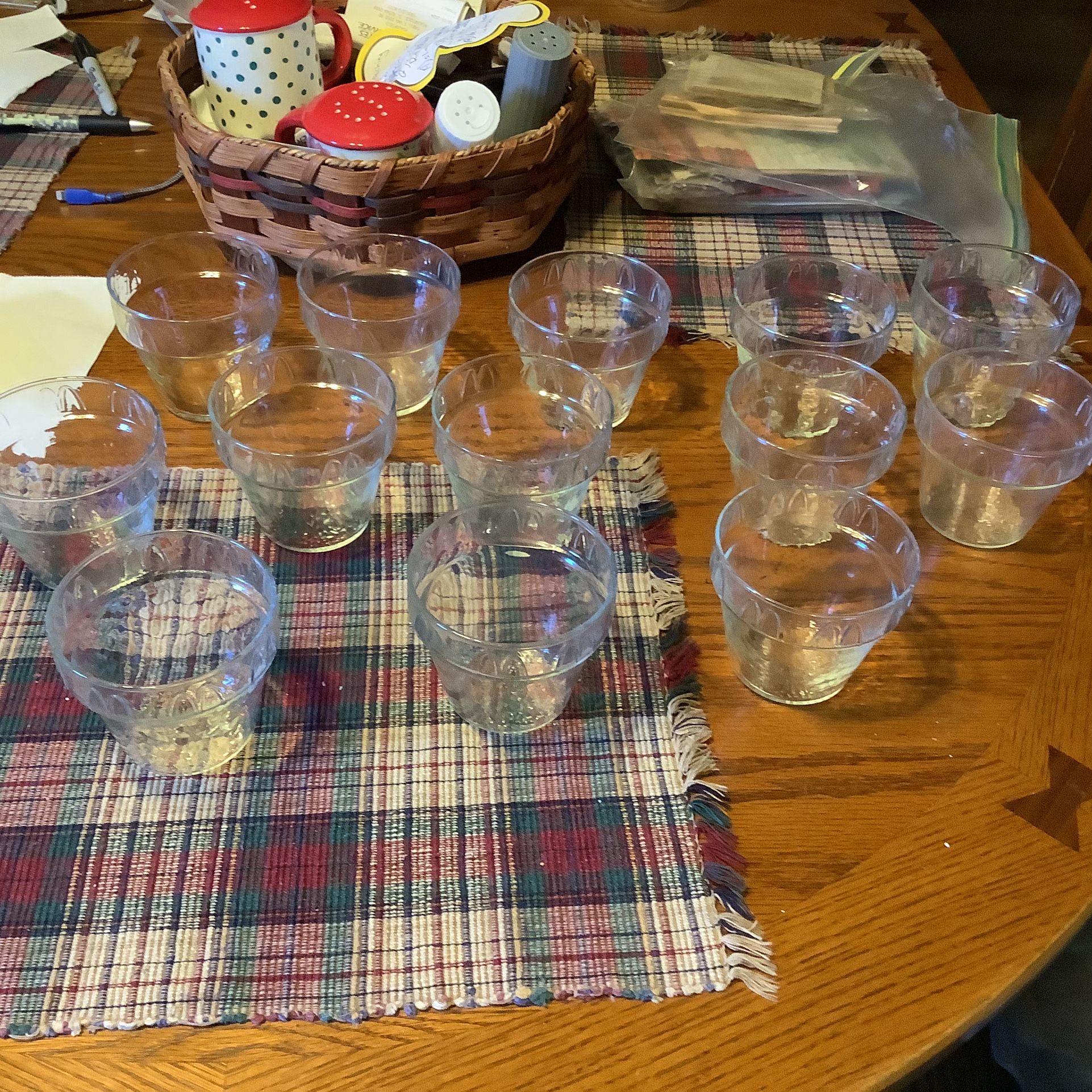 13 Vintage MCDONALD'S Clear Glass Ice Cream Sundae Cups W/ M around Edge. mint condition