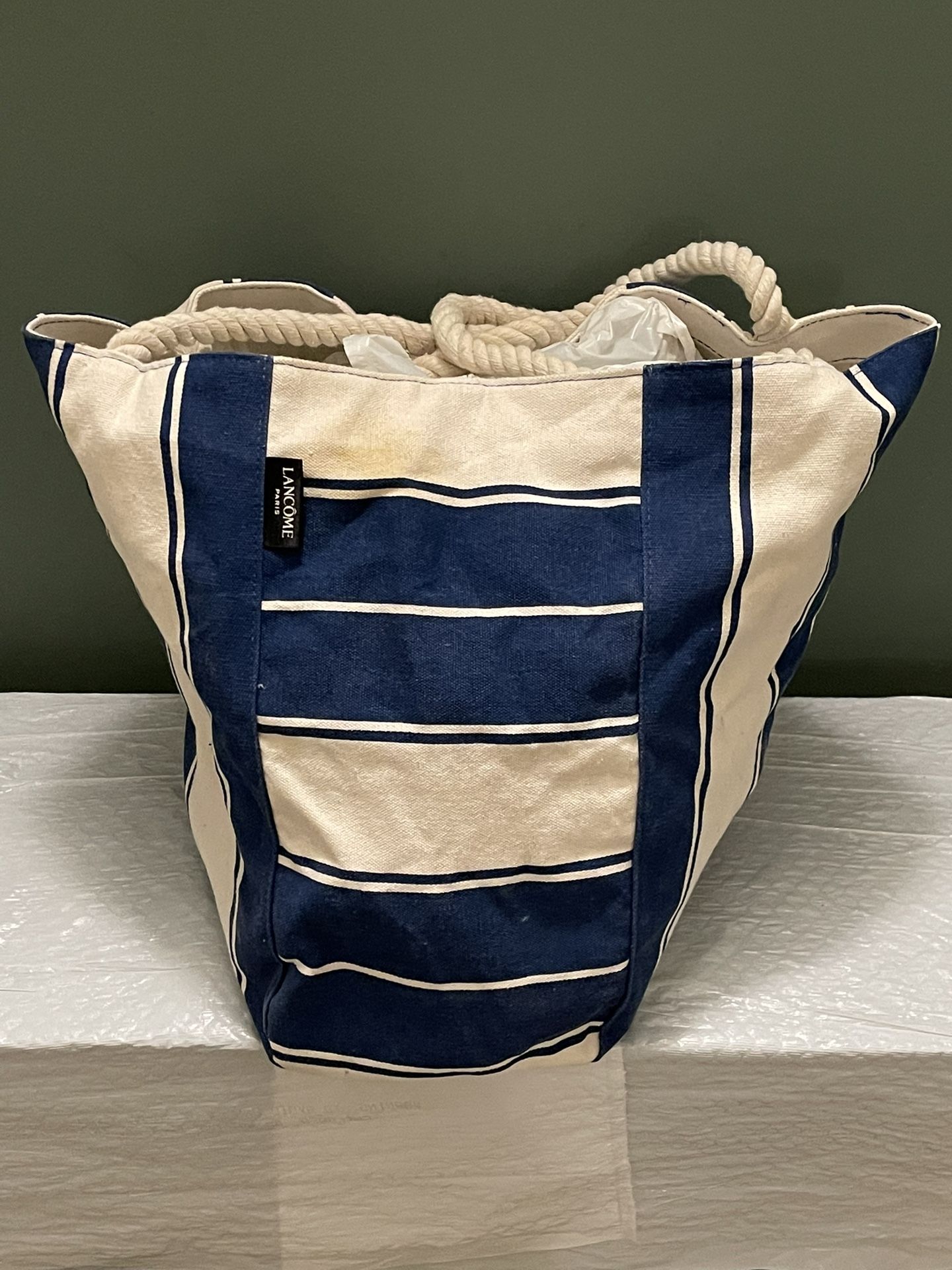 LANCÔME Blue / Cream Striped LARGE Canvas Tote Bag - price as posted is firm.