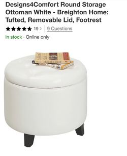 Designs4Comfort Round Tufted Storage Ottoman White