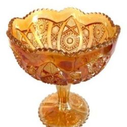 Vintage Fenton Amber Marigold Carnival Glass Pedestal Compote