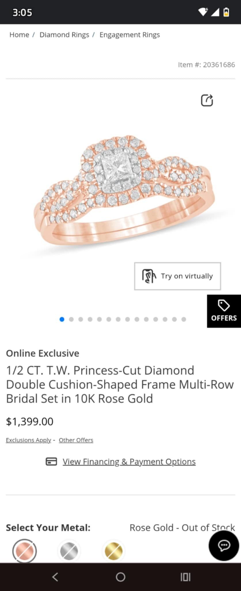 1/2carat 10k Gold Wedding Band Set Size 7