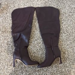 Dark Brown burgundy Over-the-Knee Heeled Boots