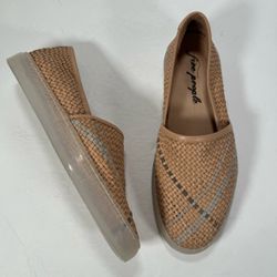 Free People Santorini Tan Woven Leather Slip On Sneakers Women Size 9