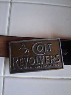 Vintage Colt Revolvers "The World's Right Arm" Brass Belt Buckle & Belt