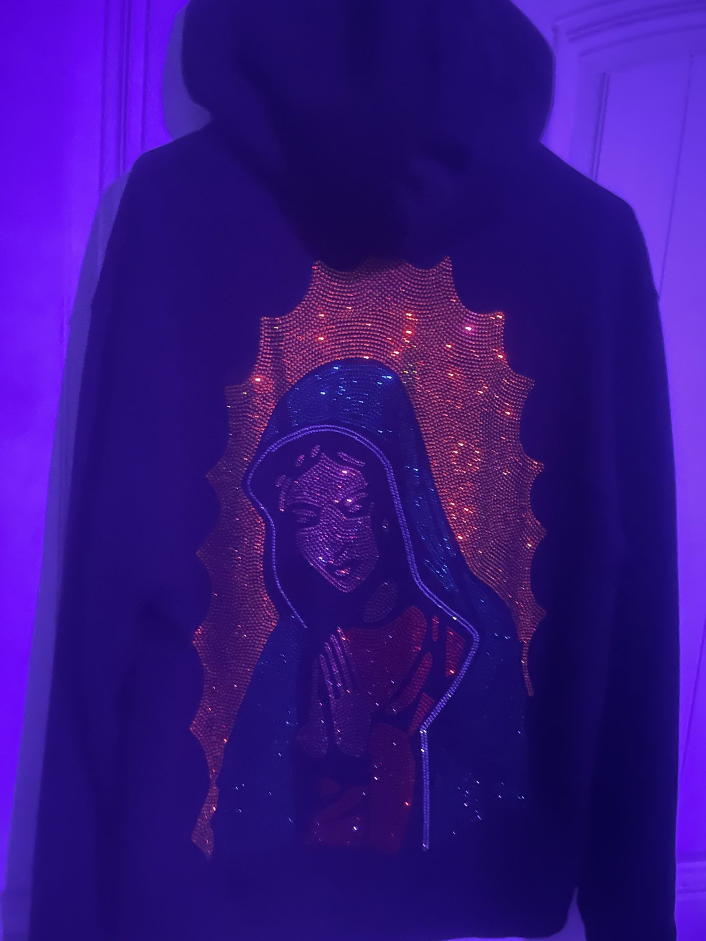 All Peso No Besos La Virgencita Rhinestone Hoodie