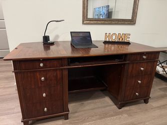 Large Wood Executive Desk with Drawers