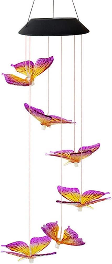 Solar Butterfly Wind Chimes Solar Mobile Rotate Color Light Rainproof Solar Powered Hanging Wind Chimes Lights for Yard/Garden/Festival Gift/Home Deco