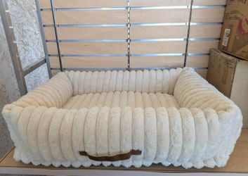 Bedger comfy fleece cream color cute dog bed 30x24x8 in for medium size dog washable corduroy