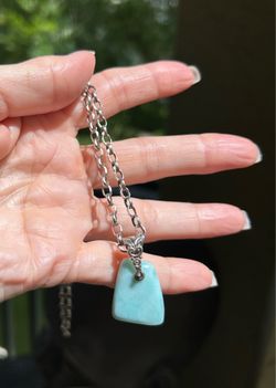 Larimar 925 Sterling Silver Pendant & Chain - Necklace Set