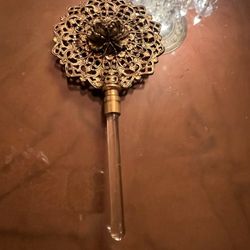 Vintage Carved Ornate Rose Flower Metal Plaque finial with glass Pin stick