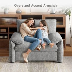 Oversized Accent Chair, 41 Inch Chenille Fabric Armchair, Comfy Single Sofa Chai