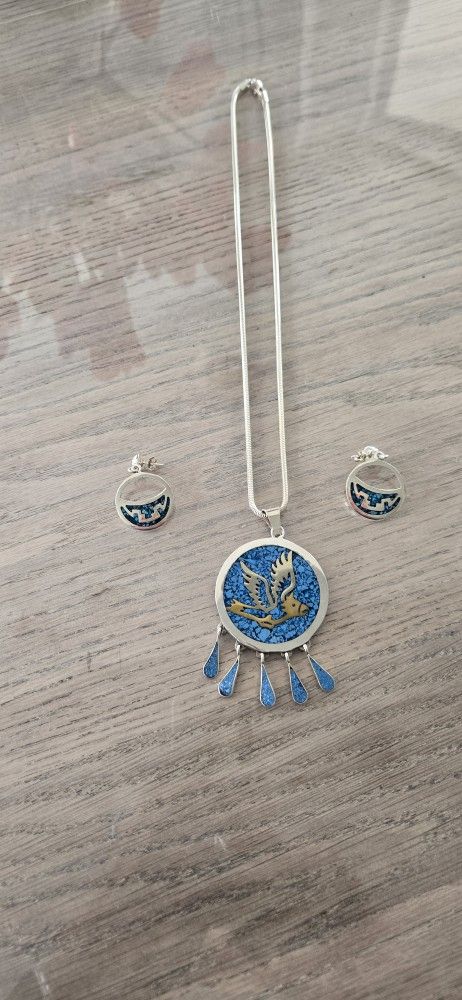 Mexican Inlay Turquoise Jewelry Set
