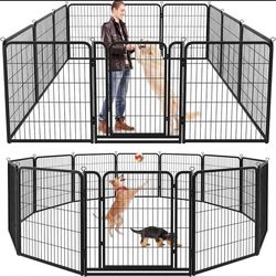 J341 Dog Playpen Outdoor Extra Wide 12 Panels Heavy Duty Dog Fence 47" Anti-Rust Coating-Strengthened Dog Fence with Doors Portable for RV Camping Yar