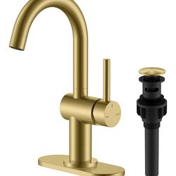 Brushed Gold Single Handle Bathroom Faucet Modern Sink Faucet Bathroom Sink Faucet with Drain NEW