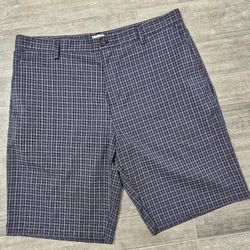Adidas Men's Size 38 Blue/Gray Checkered Flat Front Chino Shorts