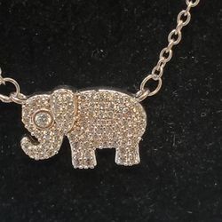 Dyadema 925 Sterling Silver And Cubic Zirconia Elephant Necklace 