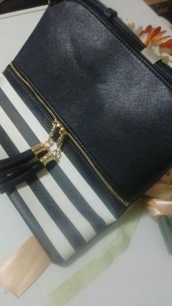 Black & Striped Tassle--Crossbody Purse