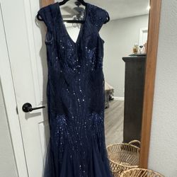 Elegant Navy Blue Sequin Gown 