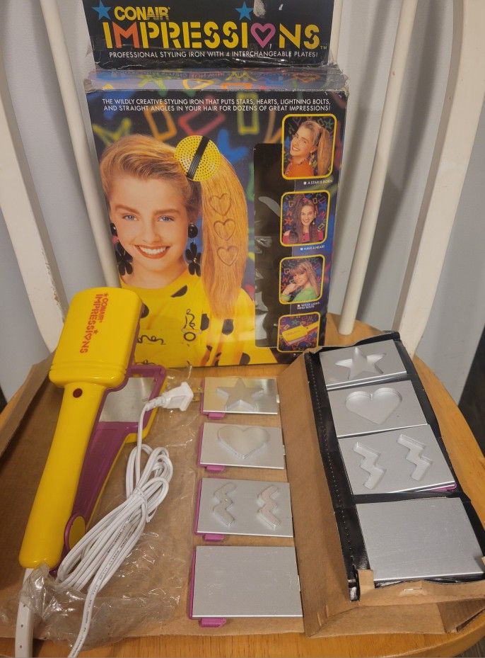 Vintage Con Air 1980s Impressions Crimping Hair Iron Heart Star Zig Zag Plates / NEW
