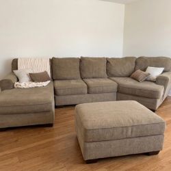 Tan 3pc Sectional with Storage Ottoman by Ashley