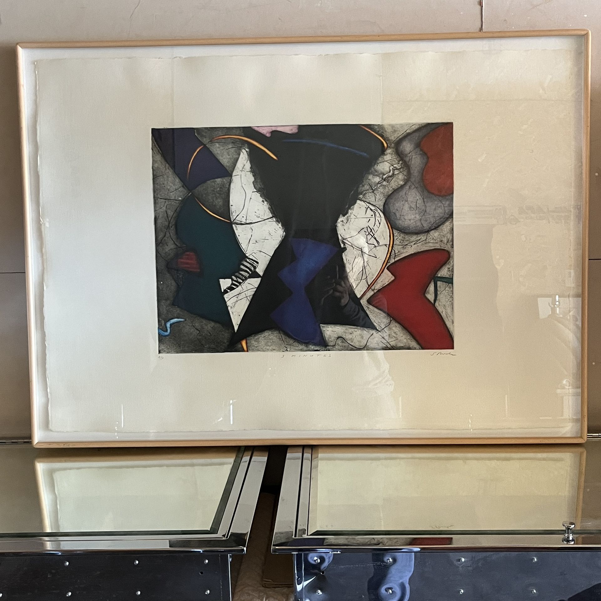 Framed Abstract Modern Signed Artists Proof Print Titled 3 Minutes 44"x31"x2"